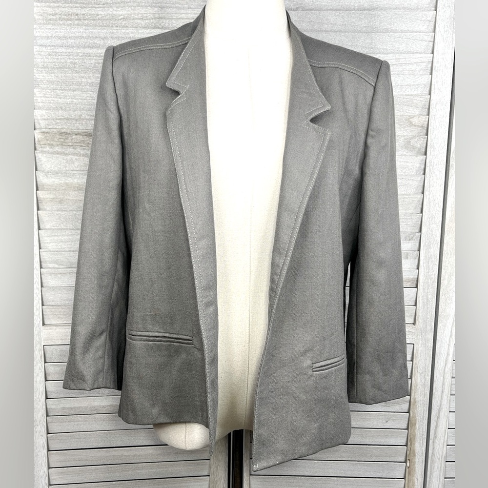 CELESTE (Sport) Vintage 80's 100% Wool Open Front Blazer Taupe-12